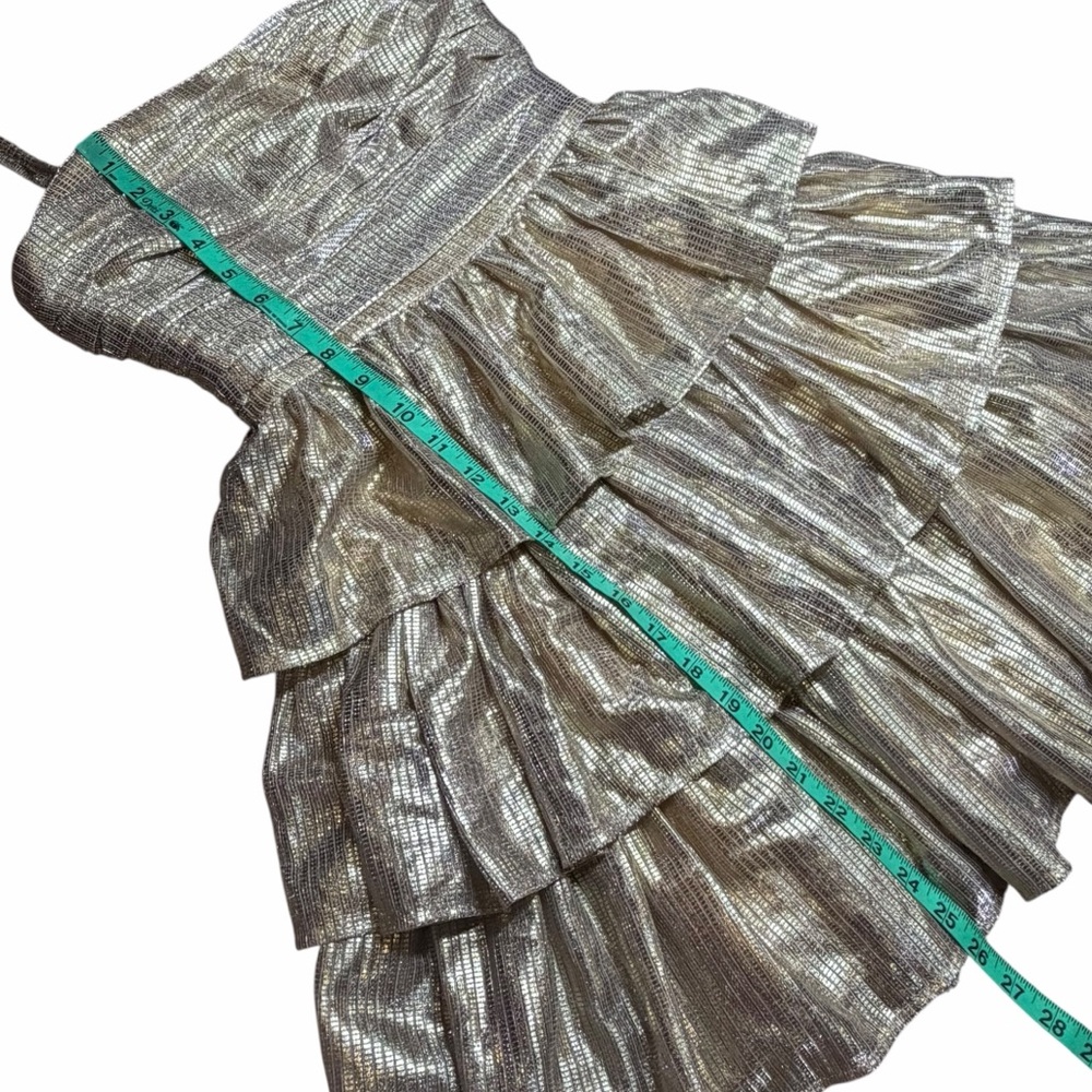 NWT Layered With Love Gold Metallic Tiered Ruffle Midi Dress - Size XS - Picture 12 of 15